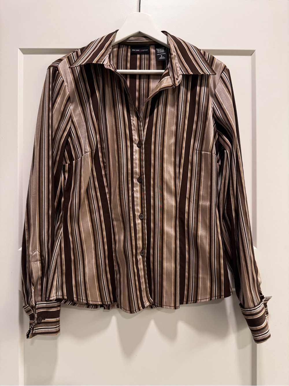 New York & Company Vintage Y2K mixed brown Stripe Button Down Top